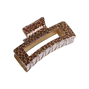 Classic leopard print square hair claw clip for women made of durable acrylic resin