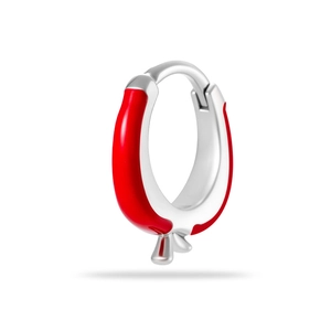 Orecchini a cerchio in argento minimalisti con mela smaltata rossa e dettagli