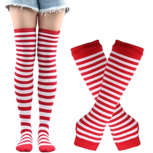 Striped over-the-knee socks and matching fingerless arm warmers set in red and white