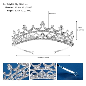 Baroque tiara dimensions: 13.5cm diameter, 6.5cm height, 87g weight with rhinestone detail