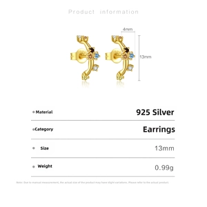Detailed specs of S925 sterling silver hoop earrings with colorful zircon stones