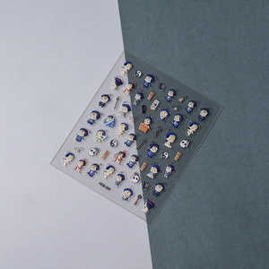 5D embossed Halloween nail stickers with cartoon zombie and Tai Chi motifs, model FEB-554
