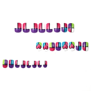 Colorful geometric heart pattern short square press-on nails set with collage art design