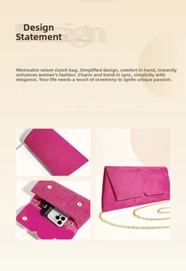 Detail of rose pink velvet clutch bag with golden chain and magnetic flap closure