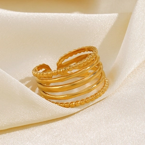 5-layer minimalist 18K gold plated stainless steel open ring for women on silk