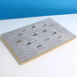 Grey velvet 100-slot ring display tray with foam base for jewelry organization