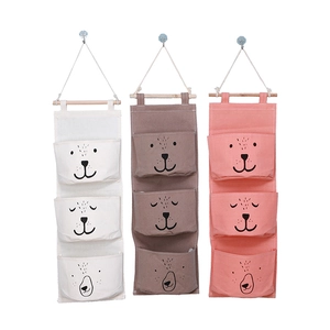 Hanging wall organizer with 3 pockets and cute cartoon bear prints in three colors