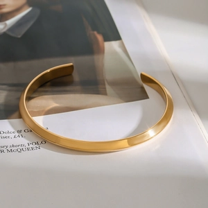 Minimalist 18K gold plated stainless steel cuff bracelet with geometric polished edges