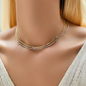 Minimalist s925 silver beaded choker necklace featuring gold and silver layered link design