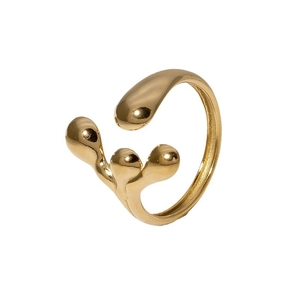 Minimalist irregular fluid metal open ring in gold plated stainless steel on white back