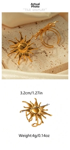Detail showing gold sun double-layer open ring dimensions 3.2cm and weight 4g