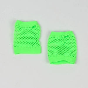 Close-up of neon green short fishnet gloves with elastic mesh texture in punk style