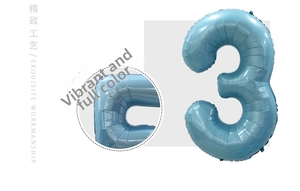 Detailed view of light blue number 3 foil balloon showing material texture and seam quality