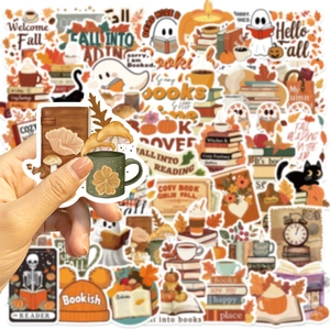 50pcs waterproof autumn bookish stickers set for decorating laptops and guitars