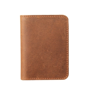 Retro brown crazy horse leather card holder wallet for men with vintage texture