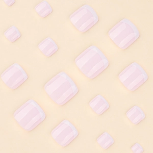 Uñas postizas para pies tipo francesas blancas brillantes con base rosa en varios tamaños