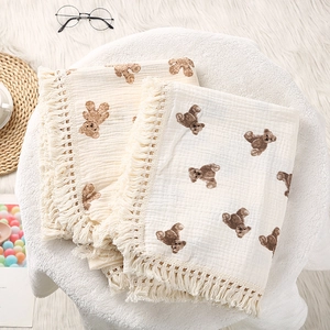 Muslin Cotton Baby Blanket Swaddle Wrap Breathable Gauze Receiving Blanket With Tassels For Infants Newborns