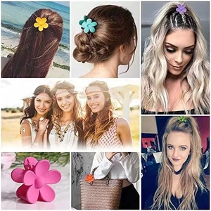 Set of colorful matte flower hair claws in candy colors for elegant summer styling