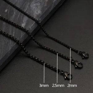 Matte black stainless steel box chain for men and women in 2mm 2.5mm 3mm widths