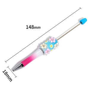 Elegant DIY beaded pen with colorful flowers and gradient pink finish measuring 148mm