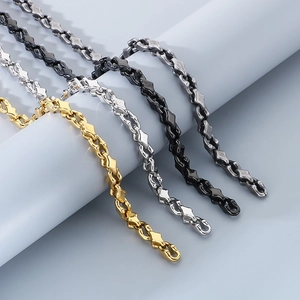 Detail of hip hop rhombus link chains in gold, silver, black, and gunmetal finishes