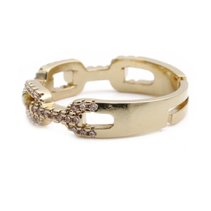 Minimalist gold hollow chain ring featuring a central pink cubic zirconia stone
