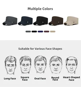 Flat top military cap in five colors showing face shape compatibility guide