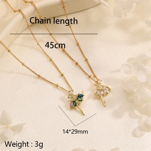 Detail of ballerina pendant with colorful zircons on beige satin with dimensions 14x29mm