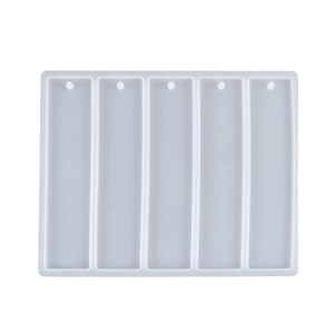 Macro view of five-slot rectangular silicone mold for DIY resin bookmarks with hanging holes