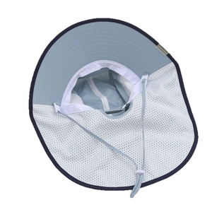 Light blue kids sun hat with neck flap and breathable mesh panel for outdoor protection