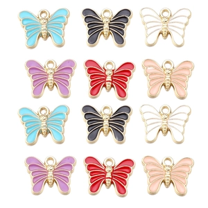 Set of colorful butterfly enamel pendants with gold alloy frames for DIY jewelry crafts