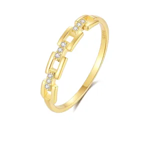 925 Sterling Silver Chain Ring For Women Gold Plated Zirconia Minimalist Finger Ring Retro Fashion Commuting Jewelry