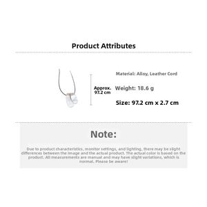 Detailed size and weight specs of the irregular geometric pendant necklace on leather cord