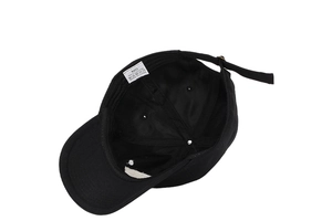 Detailed view of 100% cotton baseball cap interior with reinforced seams and adjustable strap