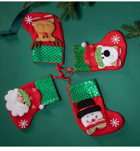 Set of four Christmas stockings with 3D Santa, reindeer, snowman and bear characters