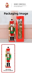 Classic 35cm wooden nutcracker king with golden scepter in festive red window box
