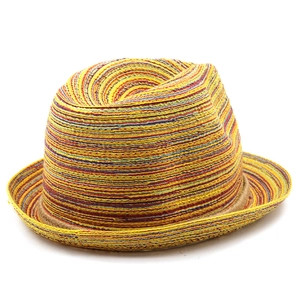 Bohemian multicolored striped straw fedora beach sun hat for outdoor travel