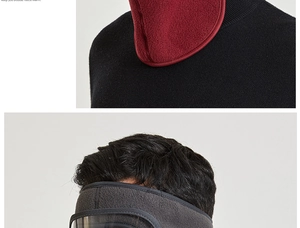 Detail of warm winter fleece face mask with protective goggles and windproof neck gaiter