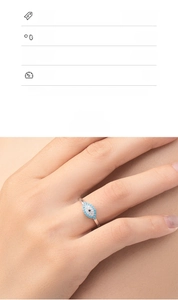 Detailed view of S925 sterling silver evil eye ring featuring blue stone and zircons