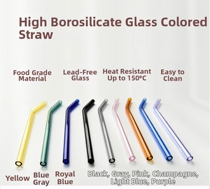 Macro shot of colorful heat-resistant borosilicate glass straws in nine vibrant shades