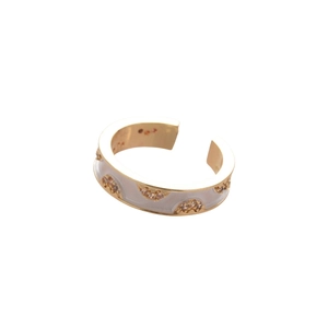 18k gold plated double-layer cross ring with pink enamel and sparkling zircon accents