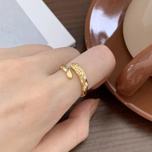Irregular Lava Texture Ring 925 Sterling Silver Adjustable Open Band With Cubic Zirconia French Retro Minimalist For Women