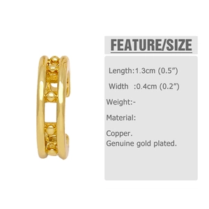 Detailed view of dual-band golden ear cuff with five metal beads in a glossy finish