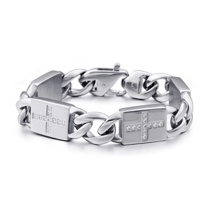 Bracelet à mailles cubaines style hip-hop avec croix en strass en acier inoxydable