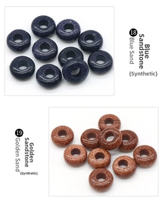 Detail view of synthetic blue and golden sandstone donut beads for DIY jewelry making