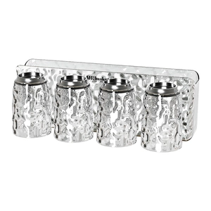 Wall-mounted glacier pattern toothbrush holder with four ripple glass cups and silver trim