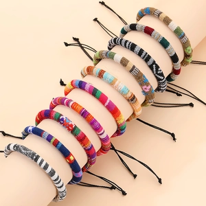 Handmade Bohemian woven friendship bracelets set with colorful geometric patterns