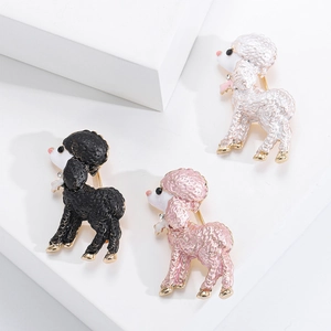 Broche Caniche en Émail Mignonne et Créative Pour Femme Alliage Animal Chien Strass Épingle de Poitrine Bijoux de Mode Accessoire Cadeau