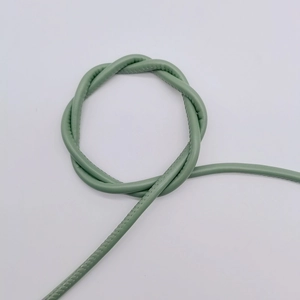 Light green 6mm round PU leather cord with fine stitching for DIY bag accessories