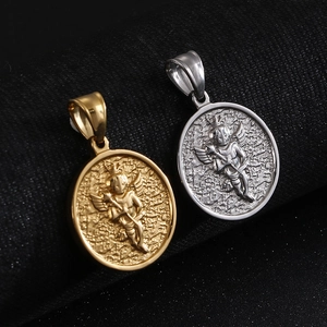 Pendentifs anges en acier inoxydable de couleur or et argent pour hommes et femmes